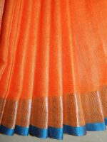 Orange women's Bhagalpuri Blend Linen Saree With Free Contrast Blouse Piece - Image 3