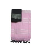 Baby Pink-Black Women's Handloom Bhagalpuri Cotton Linen Blend Saree Ethnic Wear With Contrast Unstitched Blouse Piece