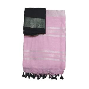 Baby Pink-Black Women's Handloom Bhagalpuri Cotton Linen Blend Saree Ethnic Wear With Contrast Unstitched Blouse Piece