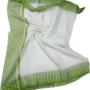 Bhagalpuri Handloom Kota Silk Temple Border Saree And White Of Colors With Striped Blouse Piece