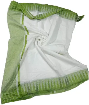 Bhagalpuri Handloom Kota Silk Temple Border Saree And White Of Colors With Striped Blouse Piece