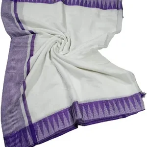 Purple Women's Bhagalpuri Kota Viscous Temple Border White Saree And Variable Color Border With Blouse Piece