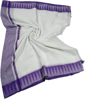 Purple Women's Bhagalpuri Kota Viscous Temple Border White Saree And Variable Color Border With Blouse Piece