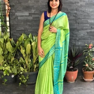 Bhagalpuri Handloom Kota Silk Temple Border Saree And Variation Of Colors With Striped Blouse Piece