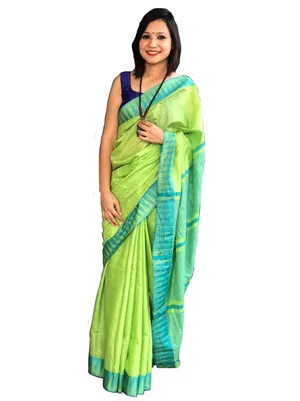 Bhagalpuri Handloom Kota Silk Temple Border Saree And Variation Of Colors With Striped Blouse Piece - Image 2