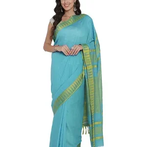 Bhagalpuri Handloom Kota Silk Temple Border Saree And Variation Of Colors With Striped Blouse Piece (Copy)