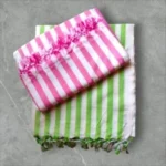 Bhagalpuri Dull Chadar for Summer Ac Comfortable (Green & Pink Strip King Size) - Image 2